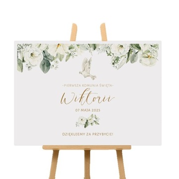 PLAKAT komunijny personalizowany Białe Kwiaty 50x70cm