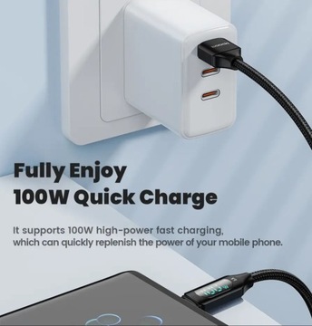 Кабель Tooki 100Вт 6А со счетчиком USB A - USB C 1 метр, LCD, дисплей