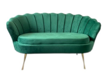 Sofa glamour muszelka 2ES zielona nogi złote