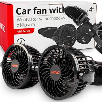 WIATRAK WENTYLATOR SAMOCHODOWY 12V PODWÓJNY KLIPS MOCNY NAWIEW DO AUTA