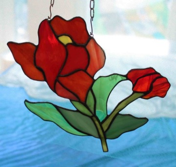 Цветочный витраж подарок ко дню матери, красная бабушка