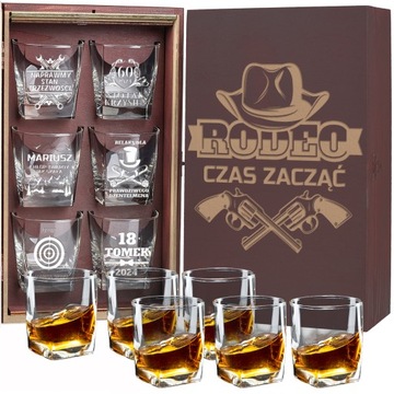 SZKLANKI DO WHISKY 6 SZT ZESTAW PUDEŁKO PREZENT NA URODZINY IMIENINY GRAWER