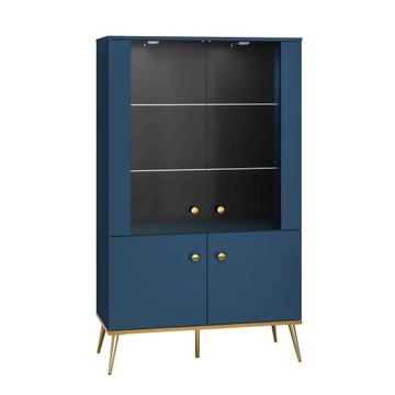 Witryna, do salonu, kredowy niebieski, szklana, PREMIUM, 92 cm, INDYGO