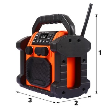 Строительное радио FM 20W RMS Bluetooth 5.1 PowerBank USB-C AUX LED IP55