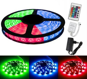 ВОДОНЕПРОНИЦАЕМАЯ СВЕТОДИОДНАЯ ЛЕНТА SMD 5M RGB ЦВЕТНАЯ + ДИСТАНЦИОННОЕ УПРАВЛЕНИЕ