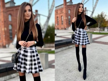 SPÓDNICA MINI w KRATKĘ Czerwoną ROZKLOSZOWANA w ZAKŁADKI PREZENT ŚWIĘTA L