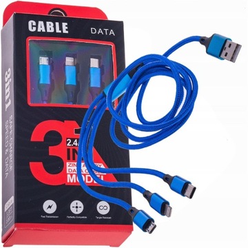 KABEL 3W1 Ładowarka USB - MICRO LIGHTNING TYPE-C