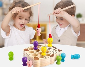 ДЕРЕВЯННЫЙ МАГНИТ ДЛЯ РЫБАЛКИ КОШКА + УДОЧКА ДЛЯ РЫБАЛКИ