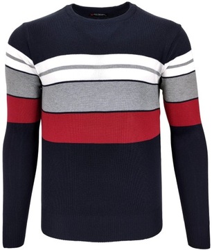 Sweter męski klasyczny granatowy paski O259 r. XXL