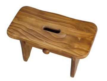TABORECIK DREWNIANY TABORET MAŁY NISKI RYCZKA Z UCHWYTEM I SZUFLADKĄ DĄB