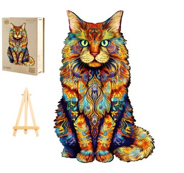 PUZZLE DREWNIANE DLA DOROSŁYCH DUŻE 270 ELEMENTÓW KOT W DREWNIANYM PUDEŁKU