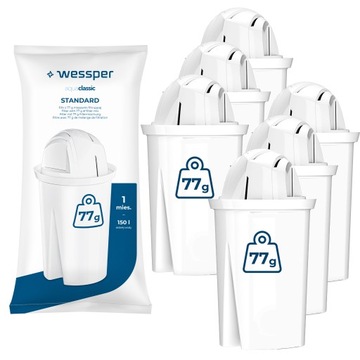 6x Filtry wody aquaclassic STANDARD do dzbanek filtrujący szklany Wessper
