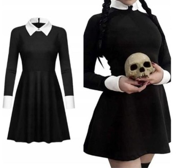 KOSTIUM STRÓJ UCZENNICA WEDNESDAY ADDAMS 122-128