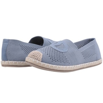 NIEBIESKIE ESPADRYLE DAMSKIE AŻUROWE PÓŁBUTY WSUWANE PŁASKIE TRAMPKI