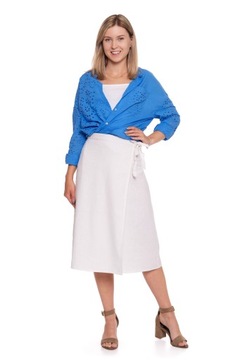 ЮБКА ЖЕНСКАЯ ЛЬНЯНАЯ, ТРАПЕЦИАЛЬНАЯ, ОТКРЫТКА, БЕЛАЯ, СТРЕМИТЕЛЬНАЯ МИДИ, MORAJ 2XL/3XL