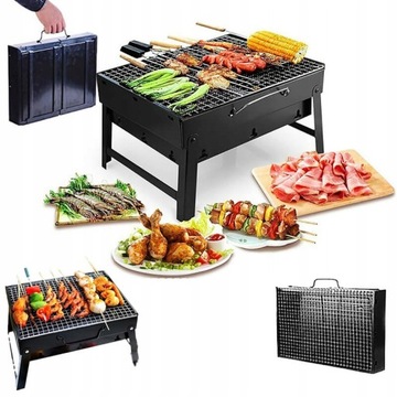 mega GRILL TURYSTYCZNY PREMIUM PRZENOŚNY SKŁADANY WĘGLOWY METALOWY WALIZKA