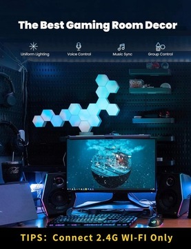 10x ШЕСТИГРАННАЯ RGB ИГРОВАЯ НАСТЕННАЯ ЛАМПА МОДУЛЬНАЯ СИНХРОНИЗАЦИЯ МУЗЫКИ