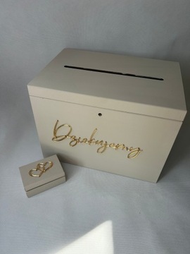 Pudełko na koperty i obrączki ślub na kluczyk beżowe złote lustro