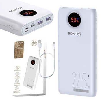ROMOSS ZESTAW MOCNY POWERBANK 20000MAH USB-C 2X USB-A QC 22.5W LED Z KABLEM