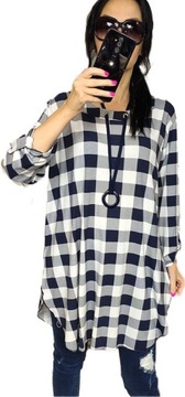 TUNIKA ROZSZERZANA W KRATĘ DUŻE ROZMIARY PLUS SIZE biały-granat 2XL/3XL