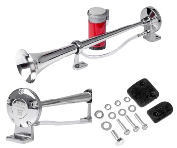 Рожок, звуковой сигнал, фанфары, хром, 12В AMIO-03618