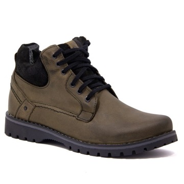 Polskie buty męskie zimowe ciepłe skóra 885 KHAKI 42
