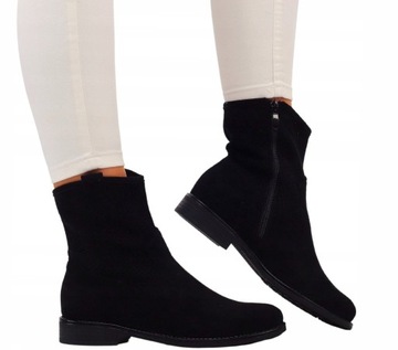 BOTKI DAMSKIE ZAMSZOWE BUTY NA PŁASKIM OBCASIE