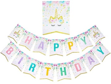 DUŻY Baner JEDNOROŻEC napis HAPPY BIRTHDAY 250cm