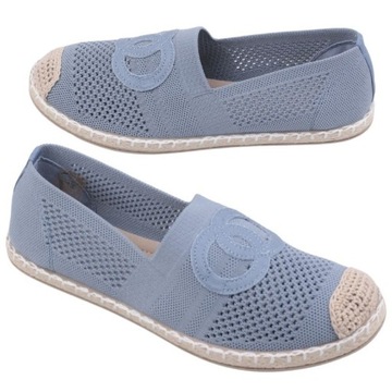 NIEBIESKIE ESPADRYLE DAMSKIE AŻUROWE PÓŁBUTY WSUWANE PŁASKIE TRAMPKI