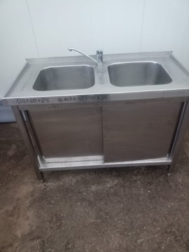 Stół z 2 zlewami drzwi przesuwne 120x60