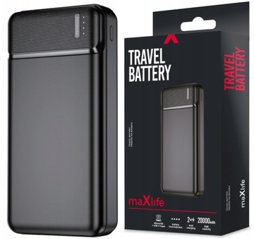 Power Bank Maxlife 20000мАч 5В 2.4А черный 2x USB, USB-C MicroUSB зарядка