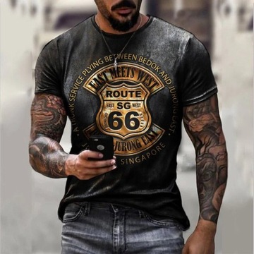 MĘSKI T-SHIRT Z NADRUKIEM 3D ROUTE 66 MOTOCYKL 2XL