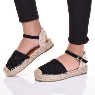 STYLOWE ESPADRYLE DAMSKIE ELEGANCKIE SANDAŁY NA SŁOMCE PLATFORMA