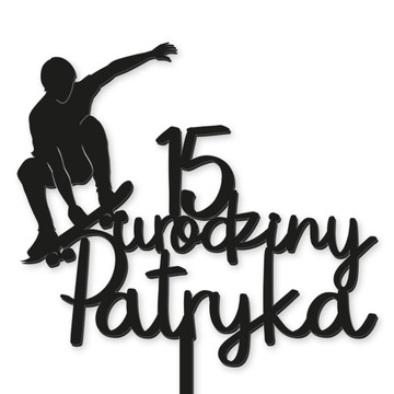 Topper Deskorolka Skater napis tort dekor czarny