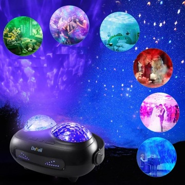 PROJEKTOR GWIAZD STAR GALAXY lampka LED NOCNA BLUETOOTH KULA BIAŁY SZUM