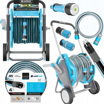 САДОВЫЙ ШЛАНГ CELLFAST НА ДЕРЖАТЕЛЕ, БАРАБАНЕ, КОМПЛЕКТ РЕЙЛАТОРА, СИЛЬНЫЙ Спринклер 1/2