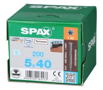 Wkręt do deski tarasowej SPAX 5x40 200szt srebro
