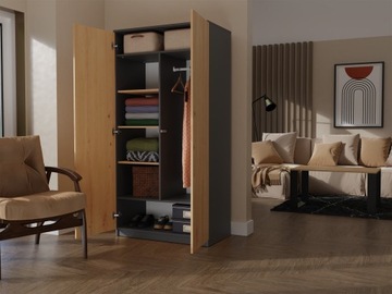 SZAFA GARDEROBA DRZWI SD-90 ANTRACYT DĄB ARTISAN