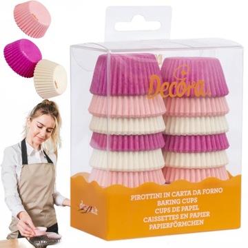 PAPILOTKI FOREMKI DO MUFFINEK BABECZEK FUKSJA BIAŁE RÓŻOWE DECORA 200 SZTUK