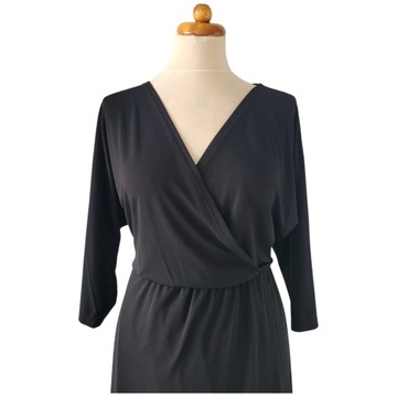 Czarna kopertowa sukienka krój nietoperz M H&M luźny krój dekolt kopertowy
