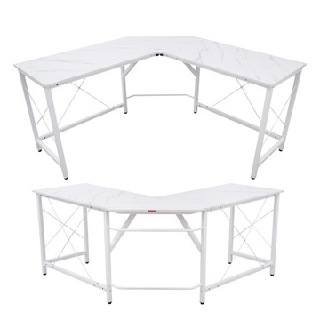 BIURKO NAROŻNE Gamingowe L-Shape Białe Marmurowe 150cm