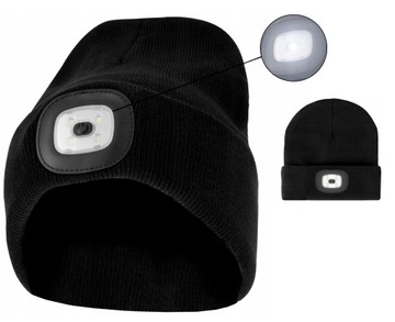 ИЗОЛИРОВАННАЯ ЗИМНЯЯ ШАПКА СО СВЕТОДИОДНЫМ ФОНАРЕМ, ЧЕРНАЯ USB PROCERA