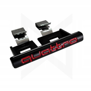 EMBLEMAT na grill QUATTRO znaczek CZARNO czerwony zderzak AUDI 6,7x1x3 cm