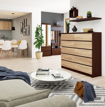 Большой комод 140 см, 10 ящиков, гостиная, высокий шкаф, большая вместительность, Дуб Венге Сонома