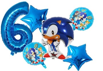 ZESTAW 6 BALONÓW BALON FOLIOWY cyfra 6 sześć lat szóste URODZINY SONIC