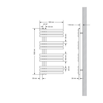 Радиатор для ванной комнаты, центральное подключение, 500x1000