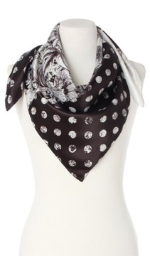 Шарф в горошек и цветочки Шарф 90х90 черно-белый.
