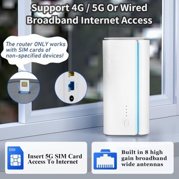 Маршрутизатор Wi-Fi 6 со слотом для SIM-карты 4G 5G Двухдиапазонный сетевой маршрутизатор Встроенный 8