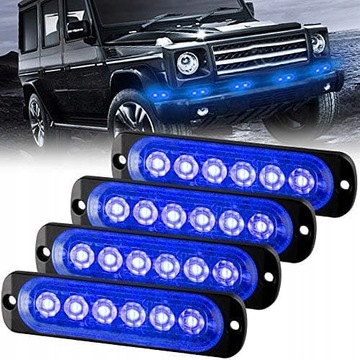Lampa obrysowa stroboskop 6 LED 12V-24V niebieska oświetlenie niebieskie