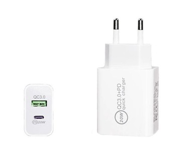 ŁADOWARKA SIECIOWA do IPHONE USB-C USB 20W PD+QC